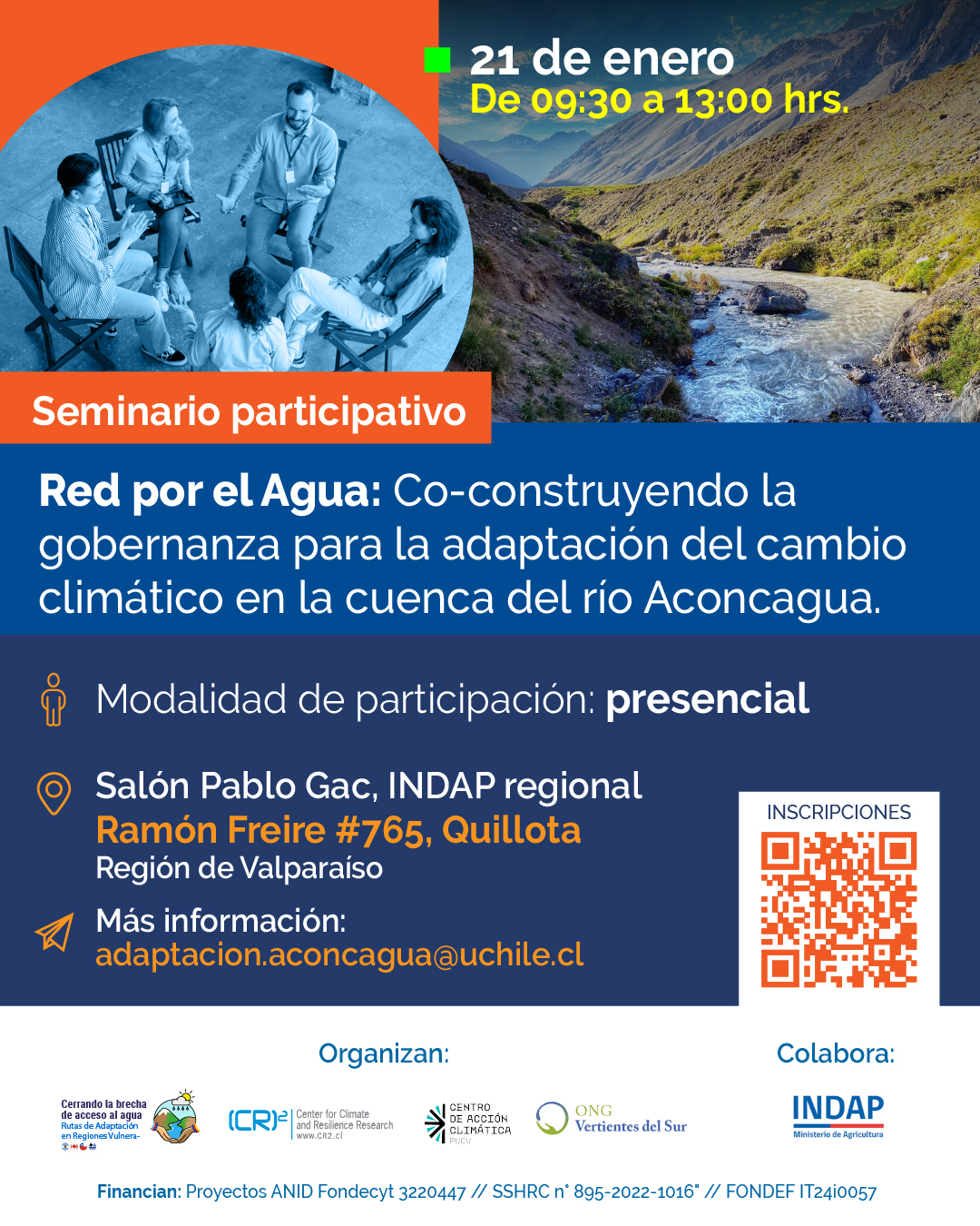 Foto de evento Seminario Participativo "Red por el Agua: Co-construyendo la gobernanza para la adaptación del cambio climático en la cuenca del río Aconcagua"